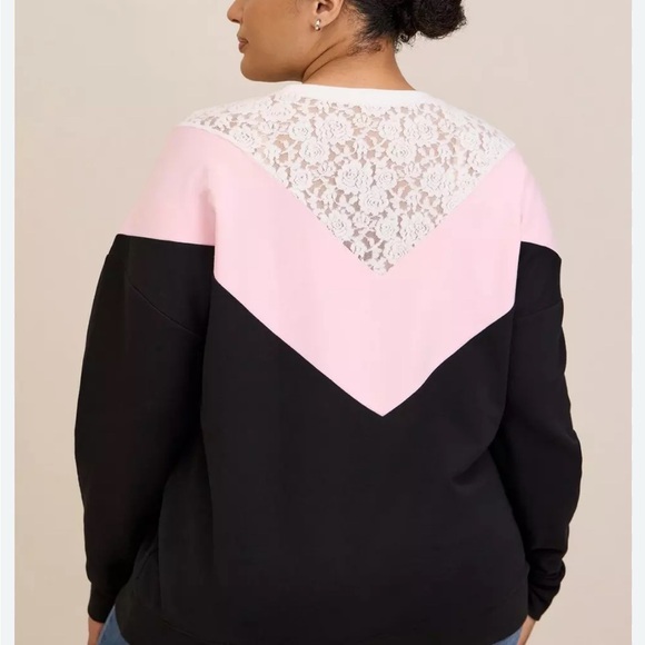 Torrid Pink and Black Lace fleece Sweater - Picture 2 of 8